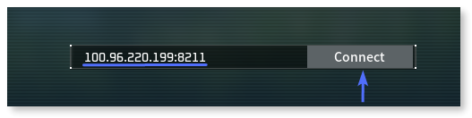Meshnet IP address and port entered and arrow pointing to the "Connect" button