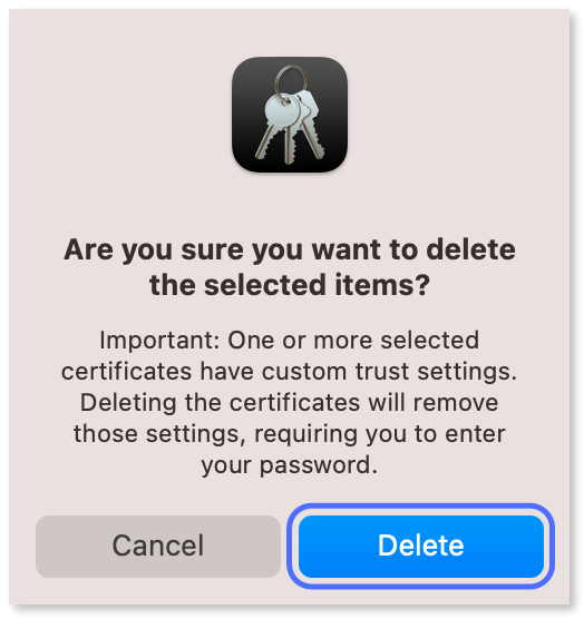 "Delete" button highlighted.