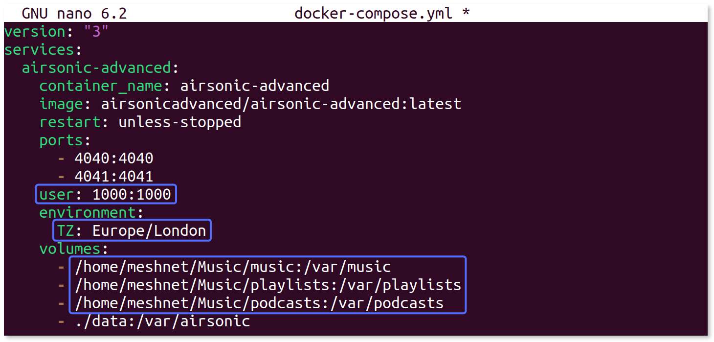 Example Docker Compose file for Airsonic on Linux.