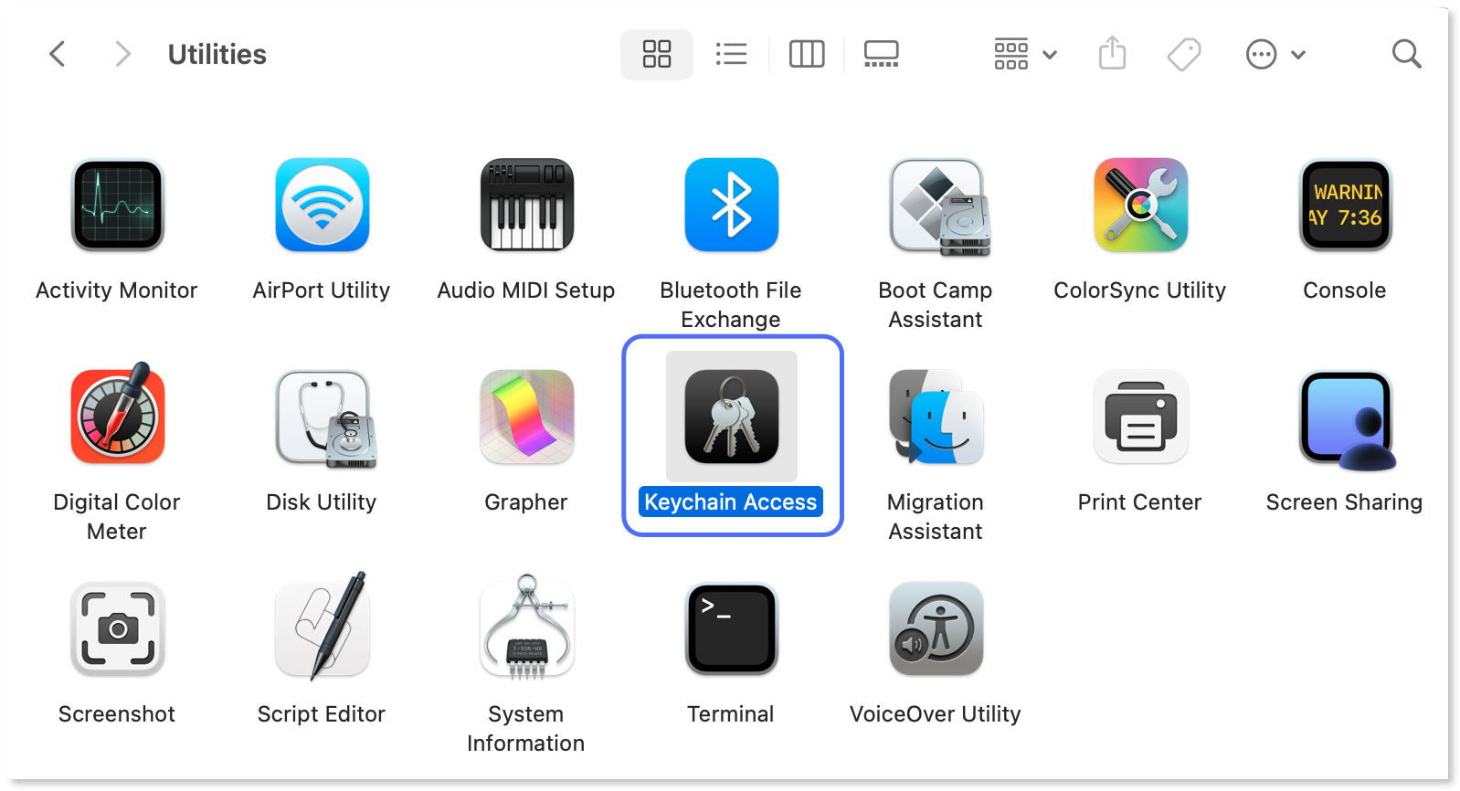 "Keychain access" app selected.