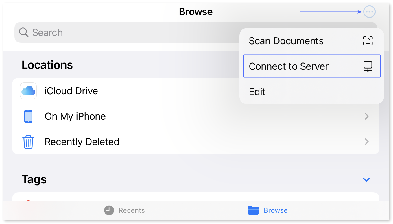 Connect to server option