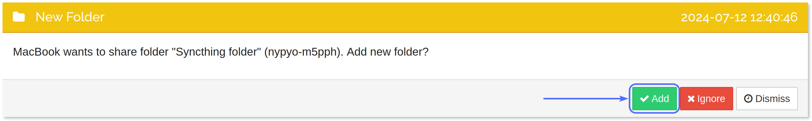Adding a new shared folder on the client device.