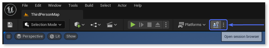 Clicking the 'Open session browser' button form the toolbar.