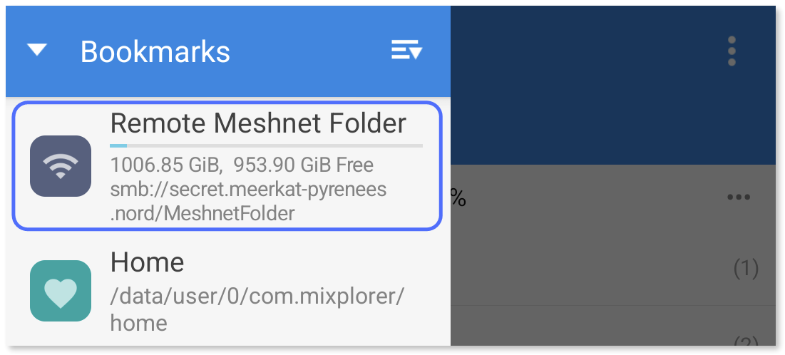 Newly added shared folder highlighted.