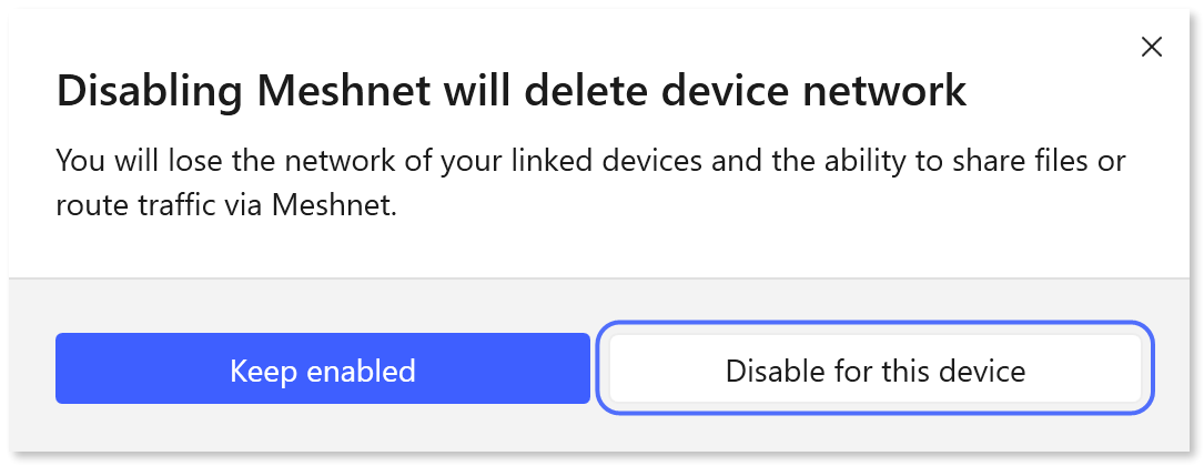 "Disable for this device" button highlighted.