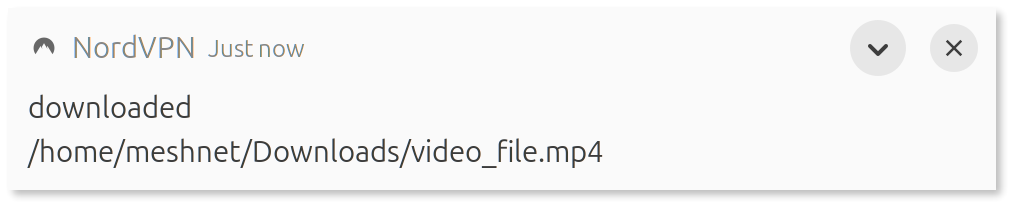 NordVPN notification informing about a downloaded file.