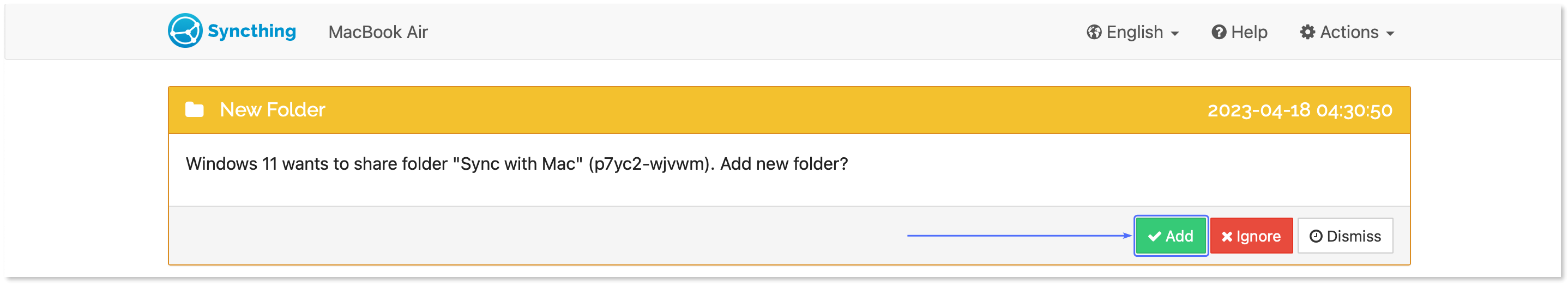 Adding a new shared folder on the client device.