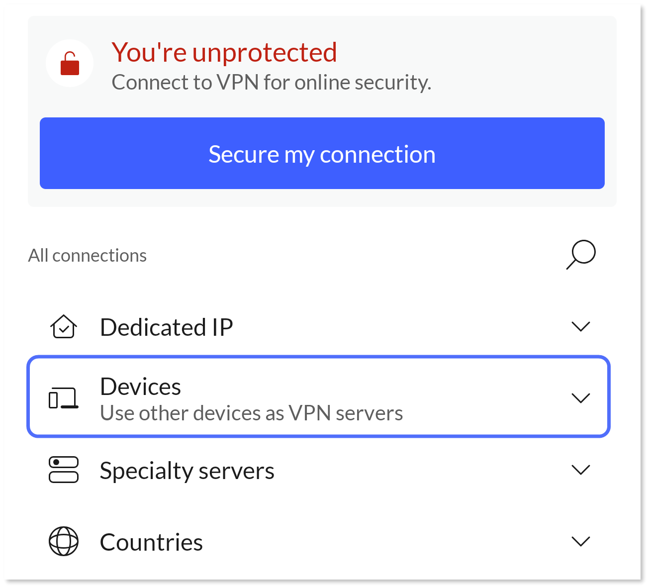 "Devices" dropdown menu highlighted.