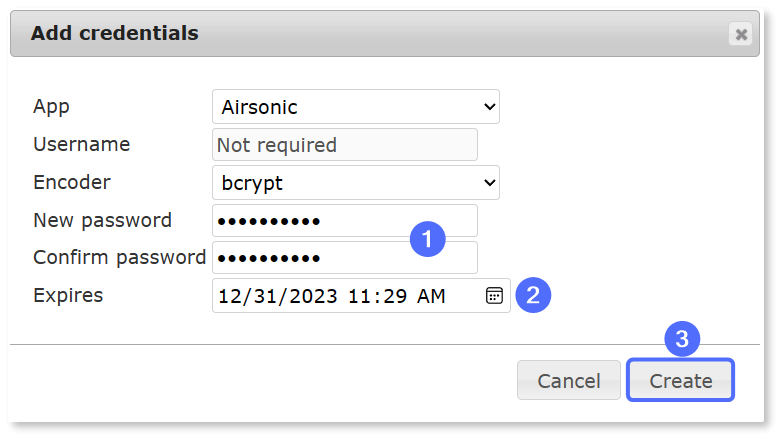 Filling in the required information in the 'Add credentials' dialog.