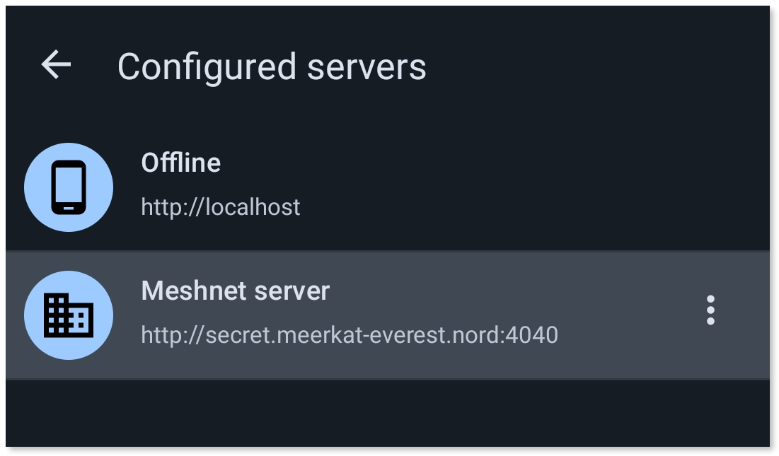 Selecting the Meshnet Airsonic server.