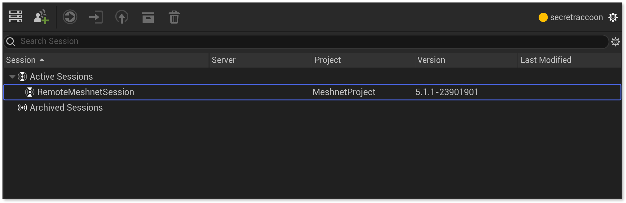 Selecting the active Meshnet session in Multi-user browser.