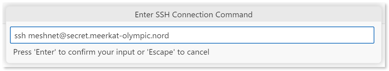 SSH command entered in the provided text field.