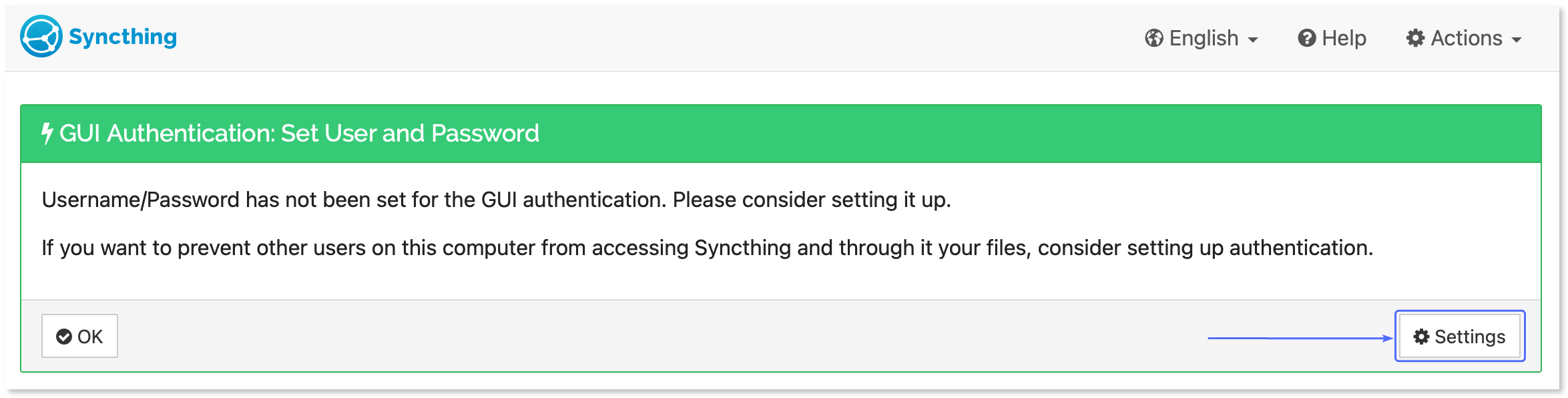 Clicking the 'Settings' button under GUI authentication.