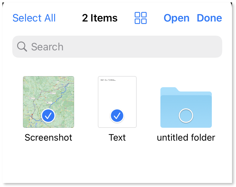Selecting files for the transfer in the Files app.