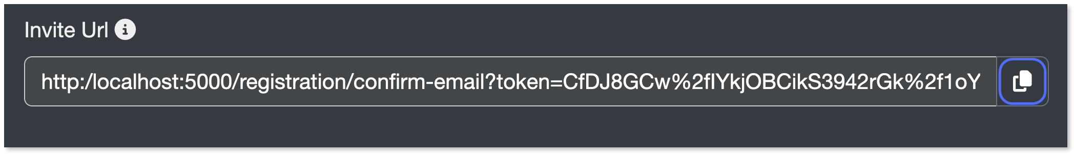 Copy button next to the invite URL highlighted.