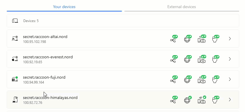 Copying the device's IP address or Nord name