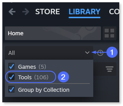 "Tools" option in the dropdown menu selected and highlighted.