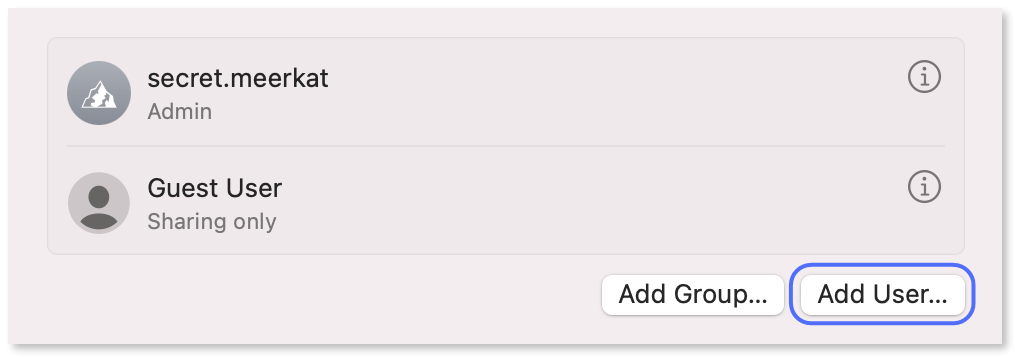 "Add user..." button highlighted under a list of users.