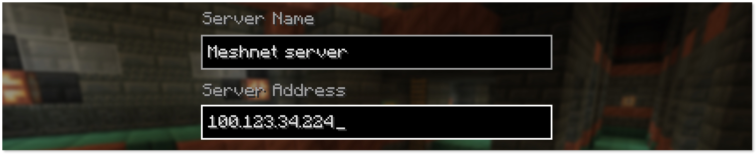 "Server name" and "Server address" fields filled in with the server's information.
