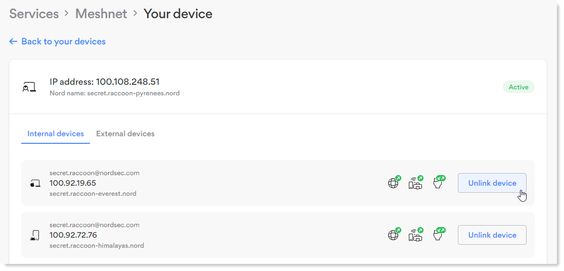 The pointer hovers over the Unlink button
