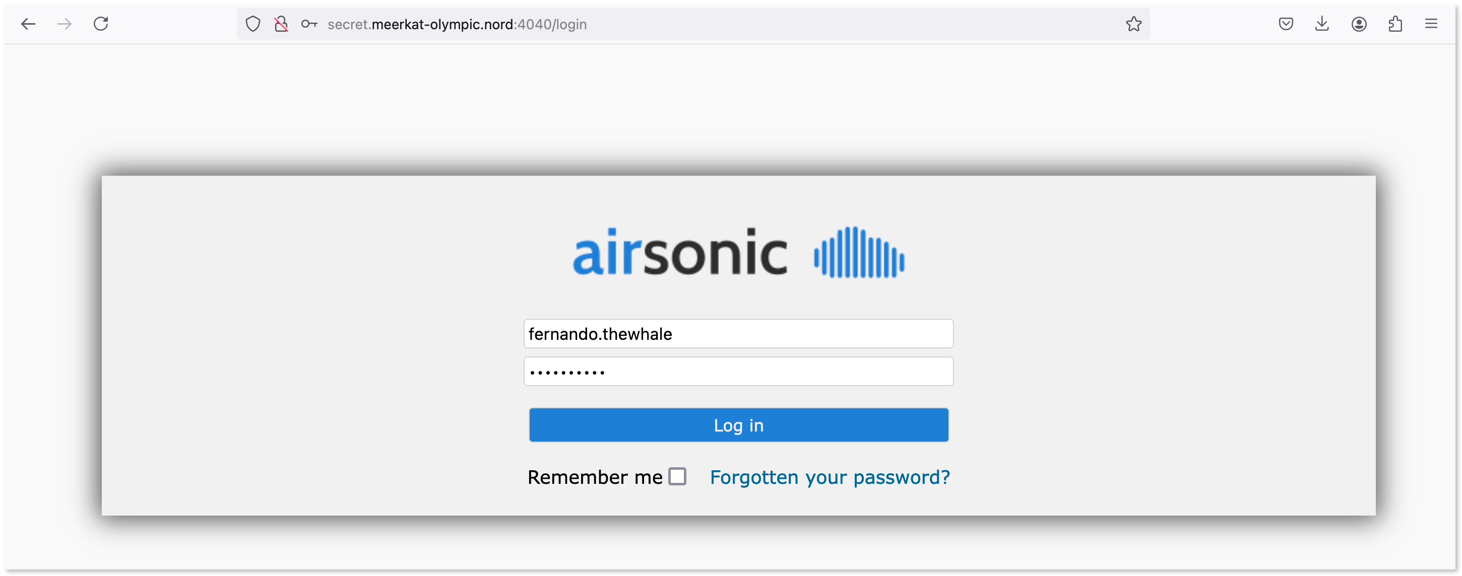 Logging in to the Airsonic web interface using the newly created user account.