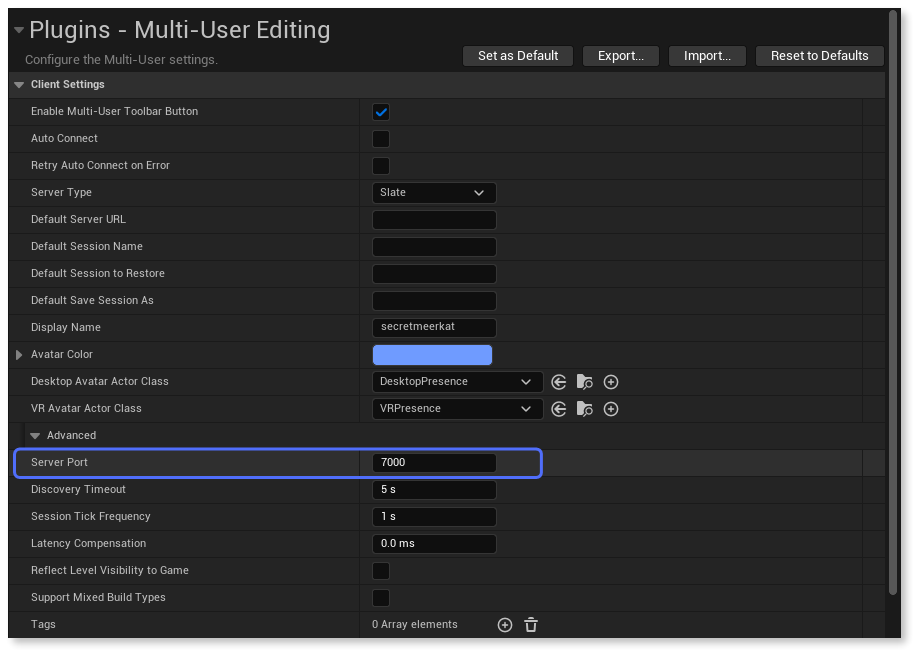 Entering 7000 in to the Server port field.