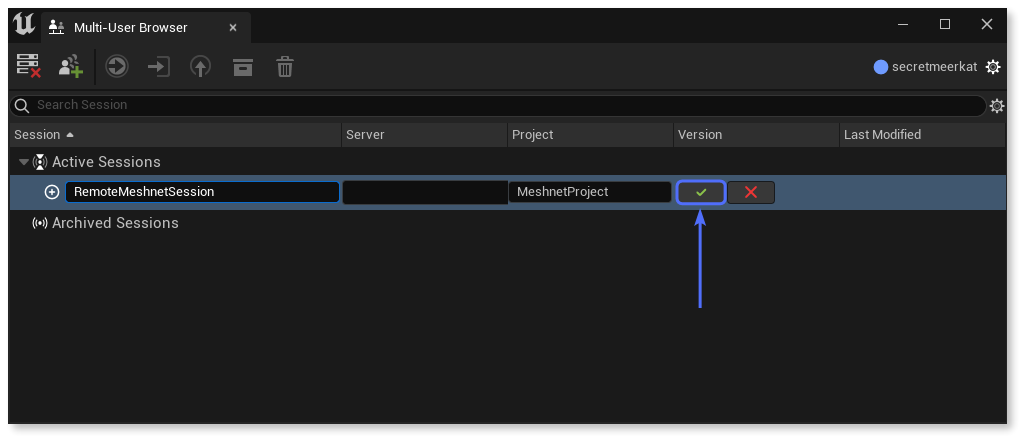Clicking the 'Create a session' button.