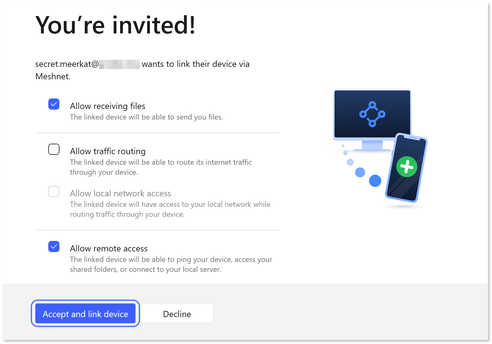 Showing the Accept and link device button highlighted