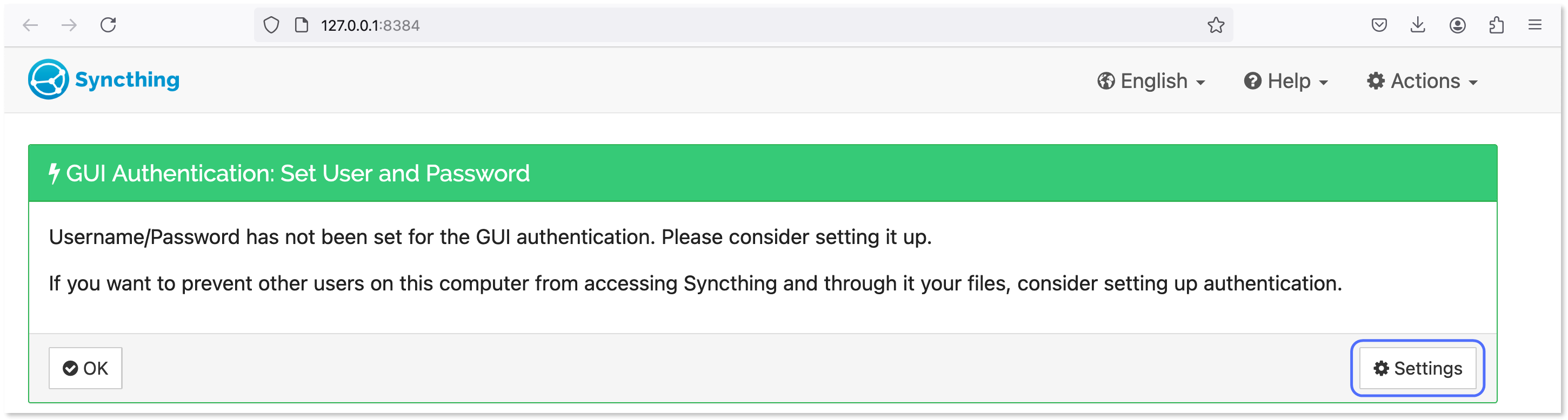 Clicking the "Settings" button under GUI authentication.