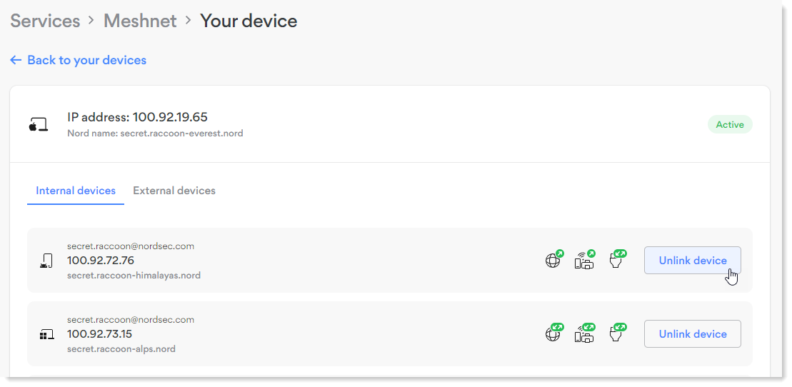 The pointer hovers over the Unlink button