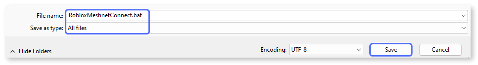Saving the batch script file