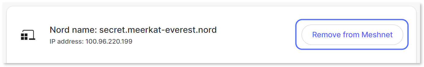"Remove from Meshnet" button highlighted.