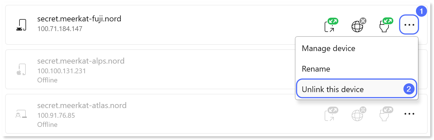 The Unlink device button is highlighted