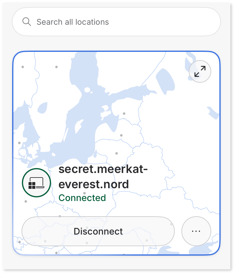 Main application screen showing connection to a Meshnet peer device.