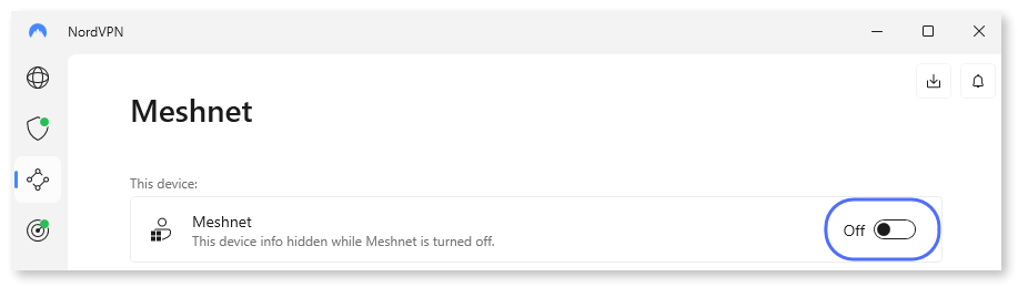 Setting the Meshnet toggle to the on position