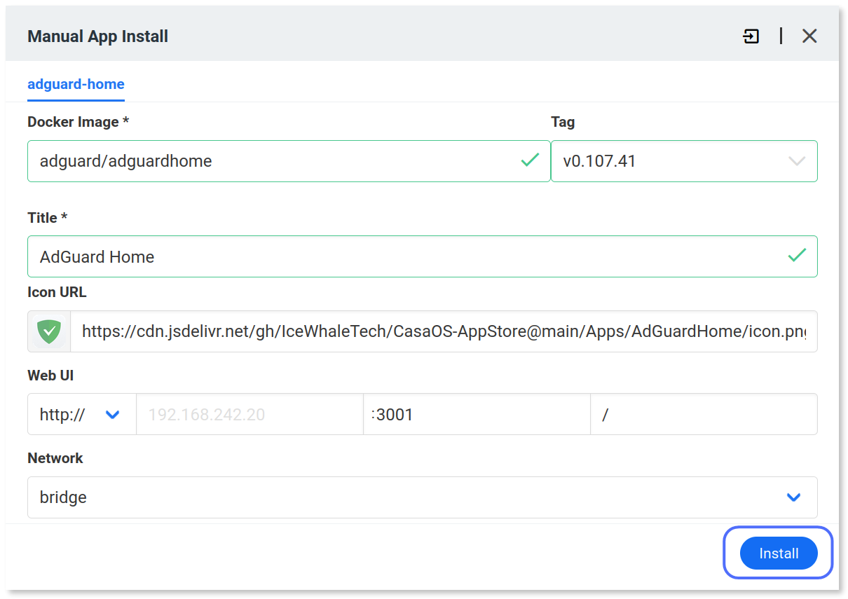 "Install" button highlighted.