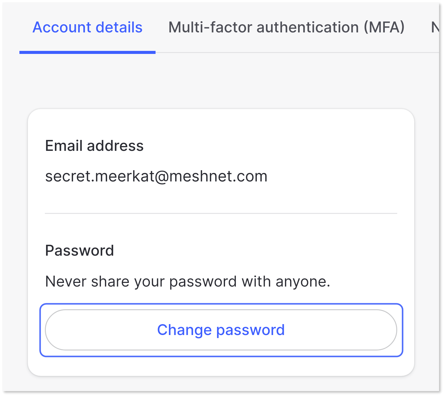 "Change password" button highlighted.