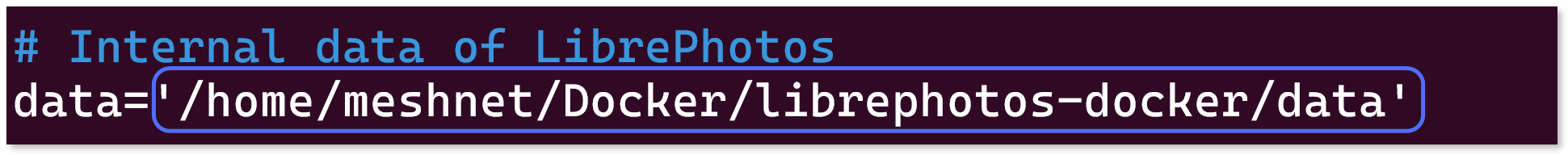 Entering the path of the LibrePhotos data folder.