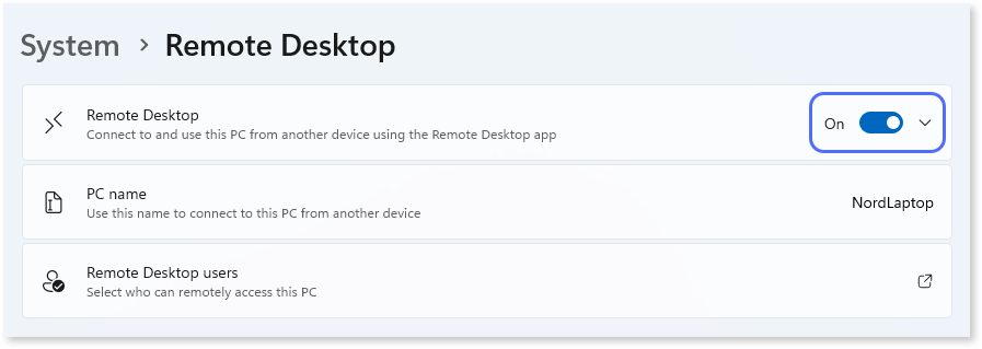 Turning on Remote Desktop