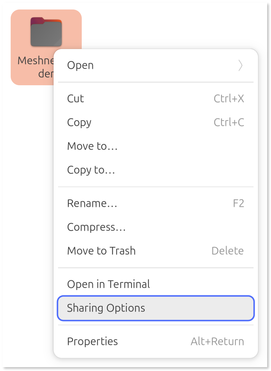 Selecting "Sharing options" from the context menu.