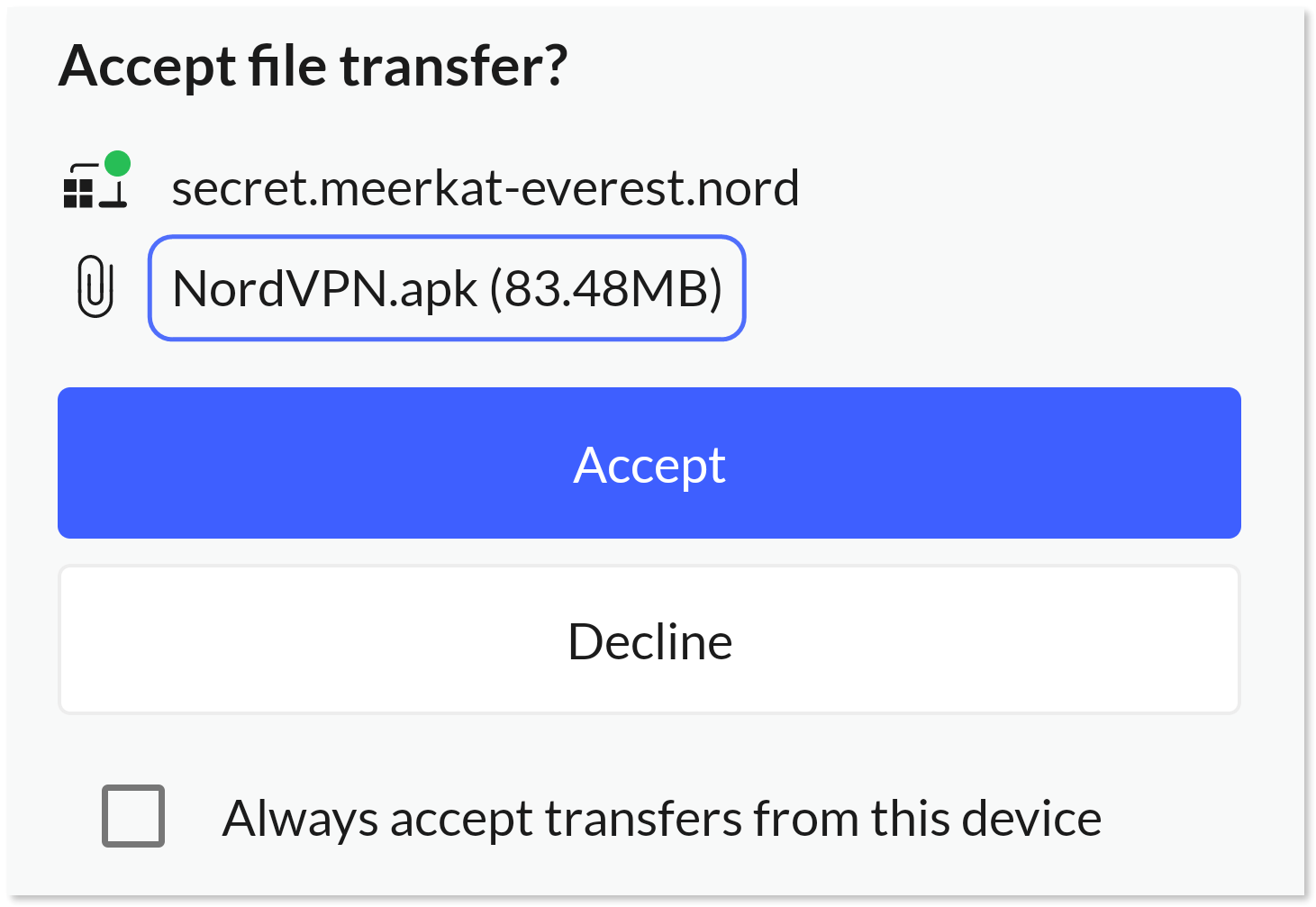 Name of the file highlighted in the in-app transfer request notification.