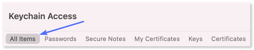 Arrow pointing to the selected "All items" tab.