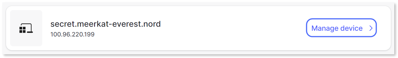 "Manage device" button highlighted next to a Windows device.