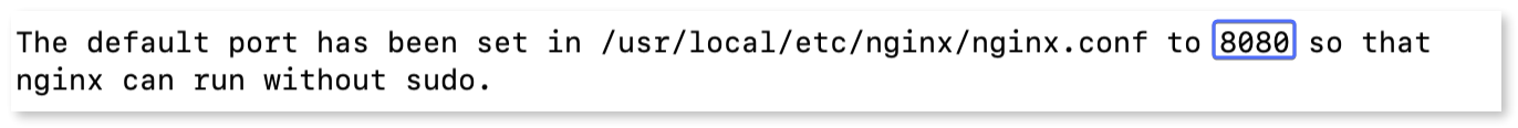 Port 8080 highlighted in the NGINX installation output