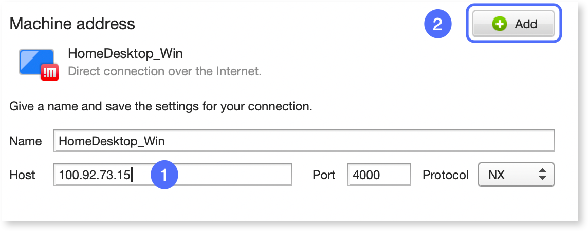 In the Host field, the Meshnet IP is entered and the Add button is highlighted