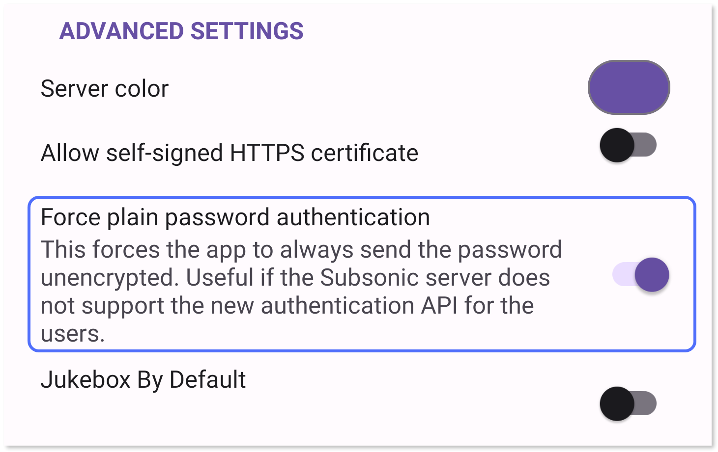 Enabling the 'Force plain password authentication' toggle.