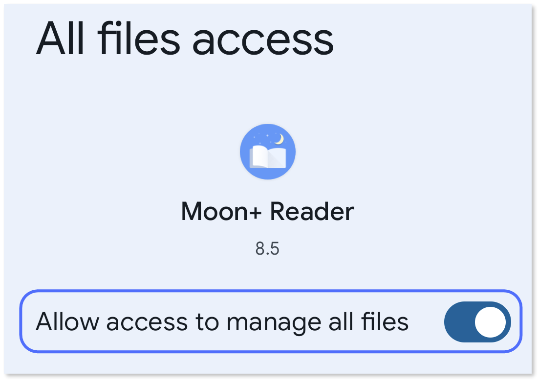 "Allow access to manage all files" toggle enabled.