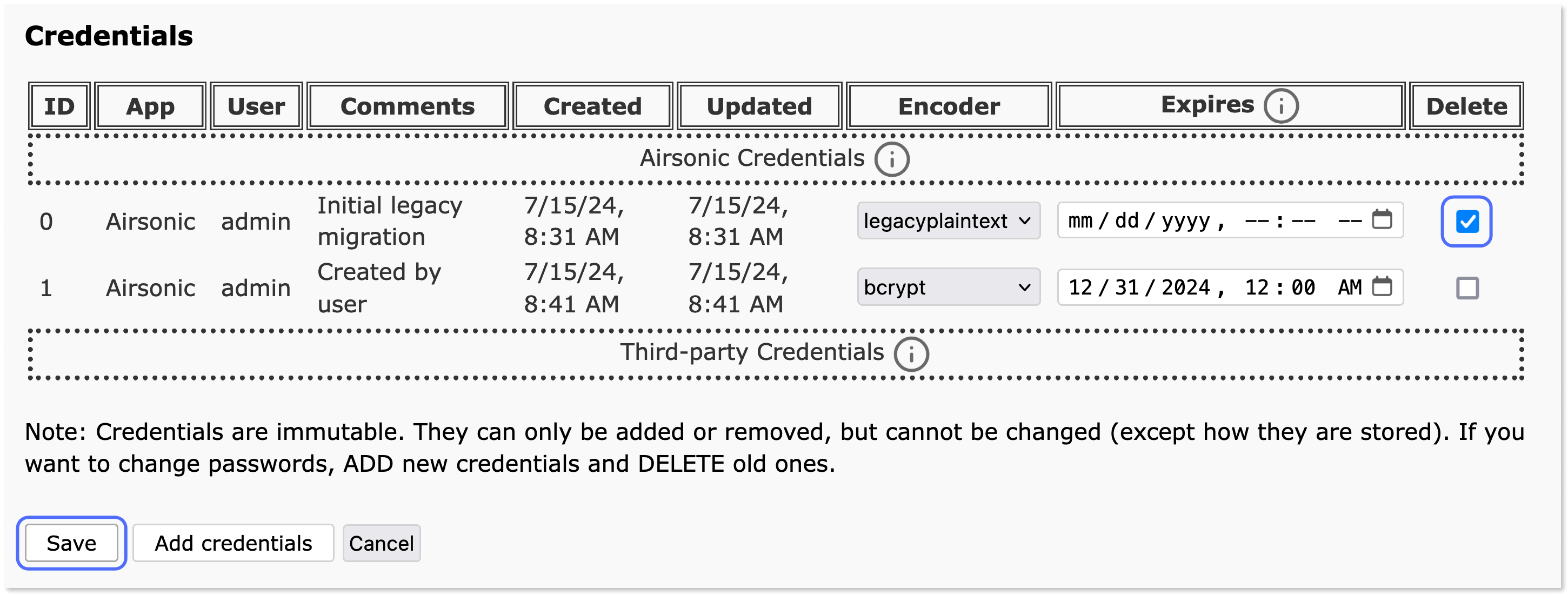 Deleting the default administrator login credentials.