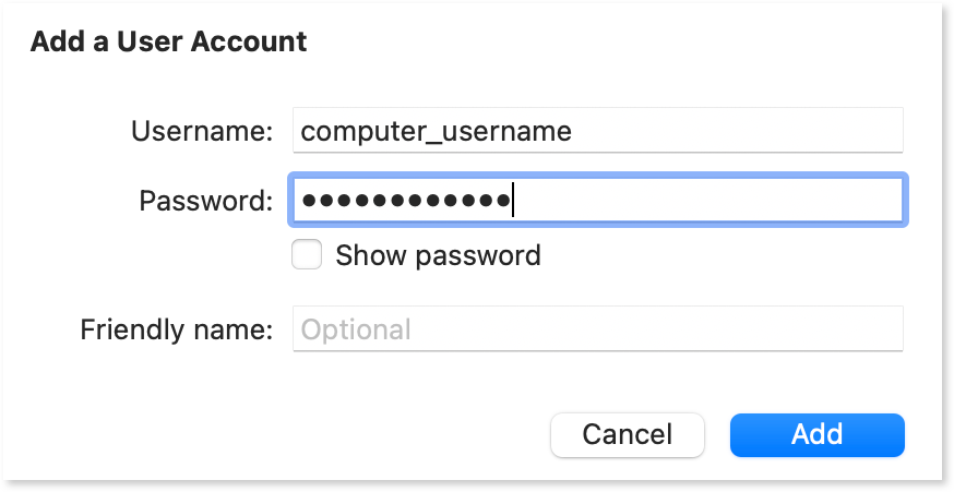 Entering remote PC authentication details