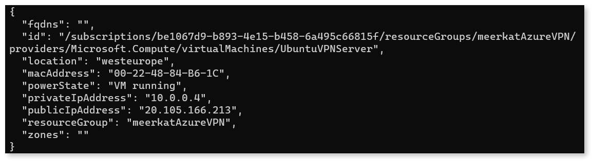 Information of the created virtual machine.